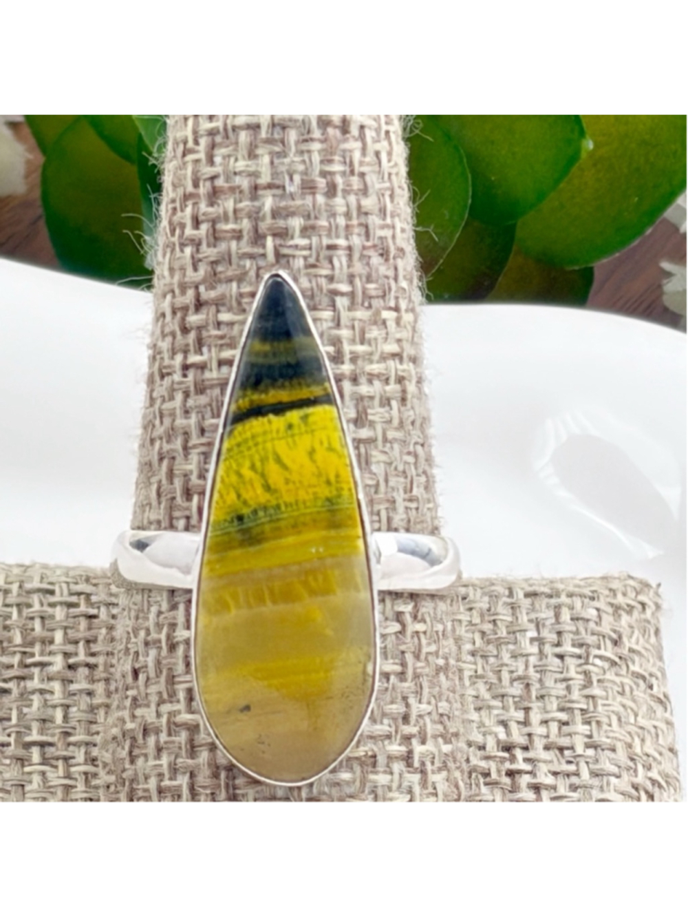 Sterling Silver 925 Bumblebee Jasper Long Ring Size 10 Southwest Handmade